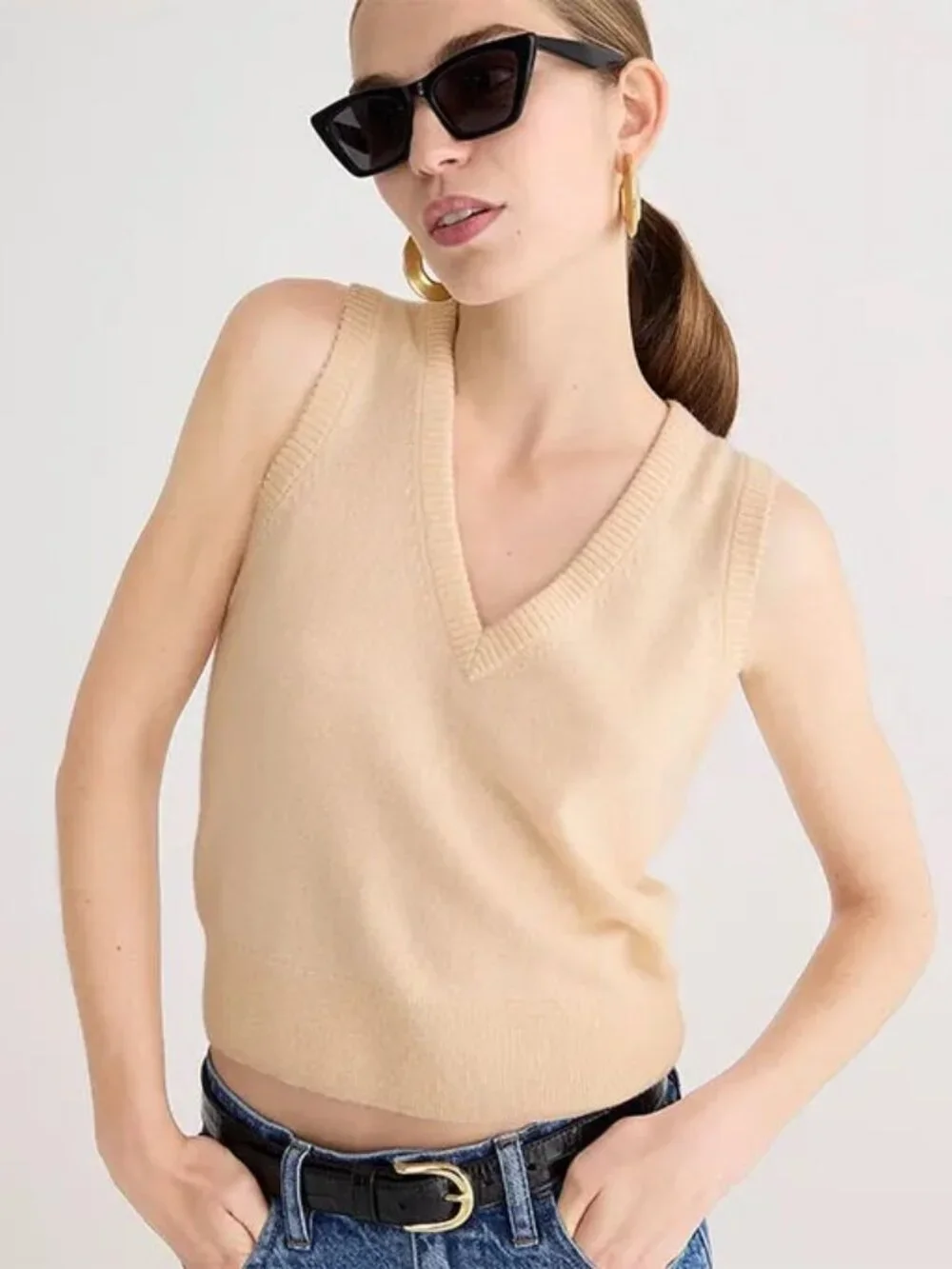 NWT J.Crew Cashmere V-neck Sweater-Vest in Buttercream Pullover Shell L